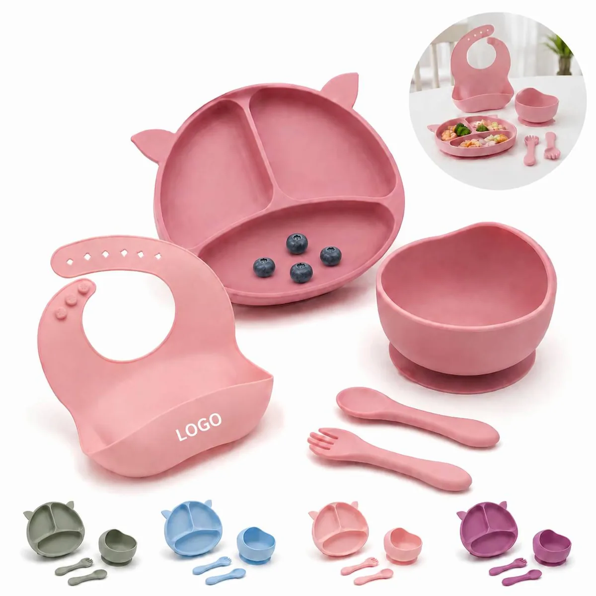 Non-Toxic Silicone Suction Plate Set for Kids, Spill-Proof