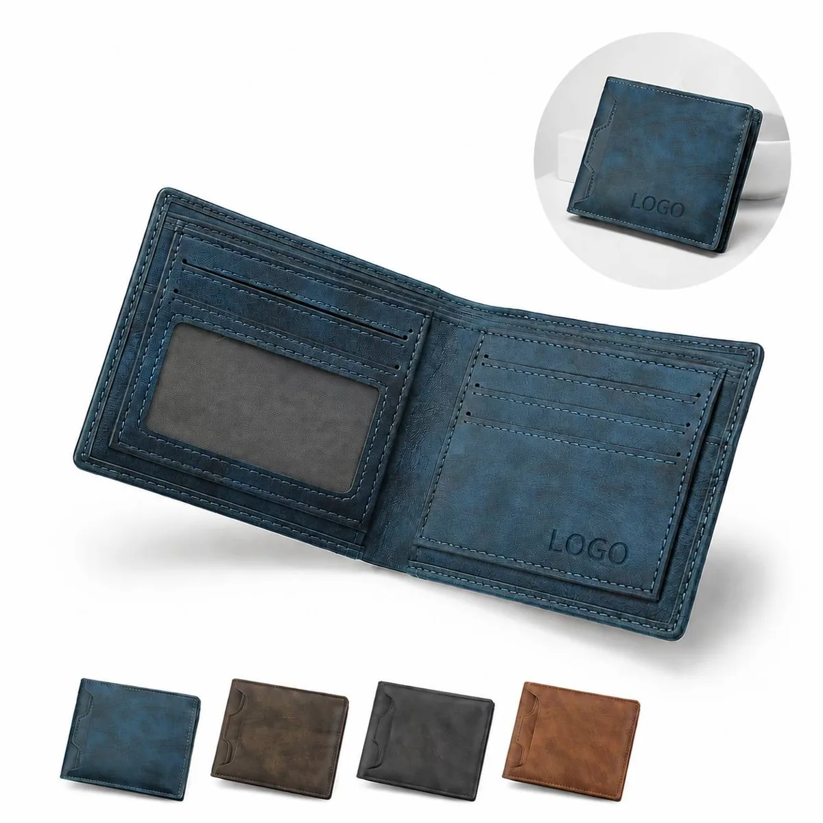 Personalized PU Leather Bifold Wallet RFID Blocking ID