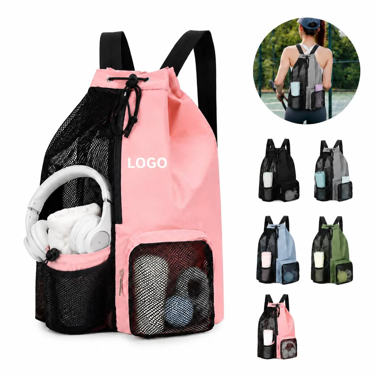 Quick Dry Mesh Backpack with Wet-Dry PVC Pocket for Beach