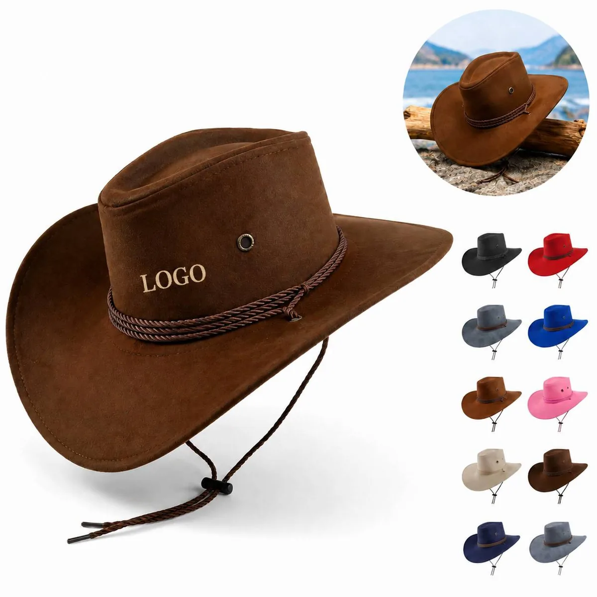 Classic Faux Suede Cowboy Hat with Wide Brim, Ventilated