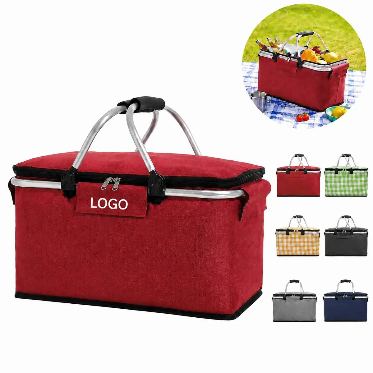 Collapsible Insulated Picnic Basket with Thermal Lining