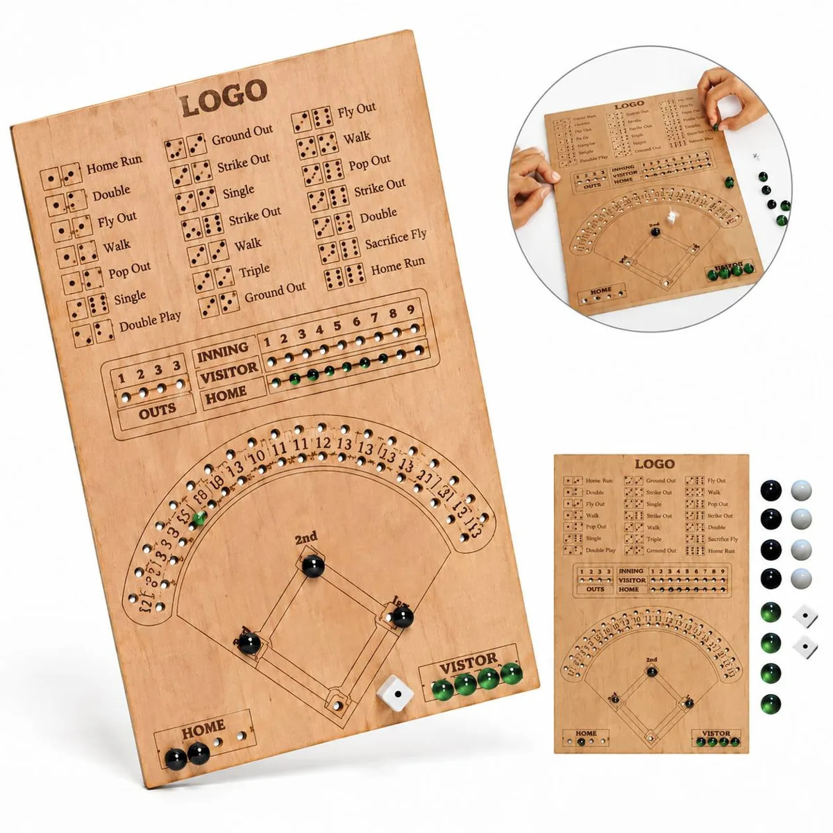 Wooden Baseball Dice Board Game Family Fun Set