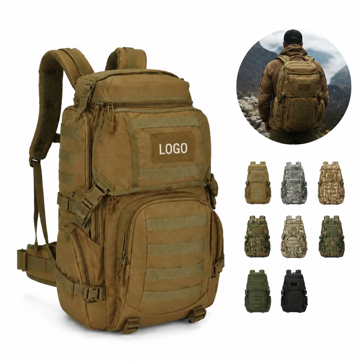 50L Tactical Hiking Backpack MOLLE System, Heavy-Duty Oxford