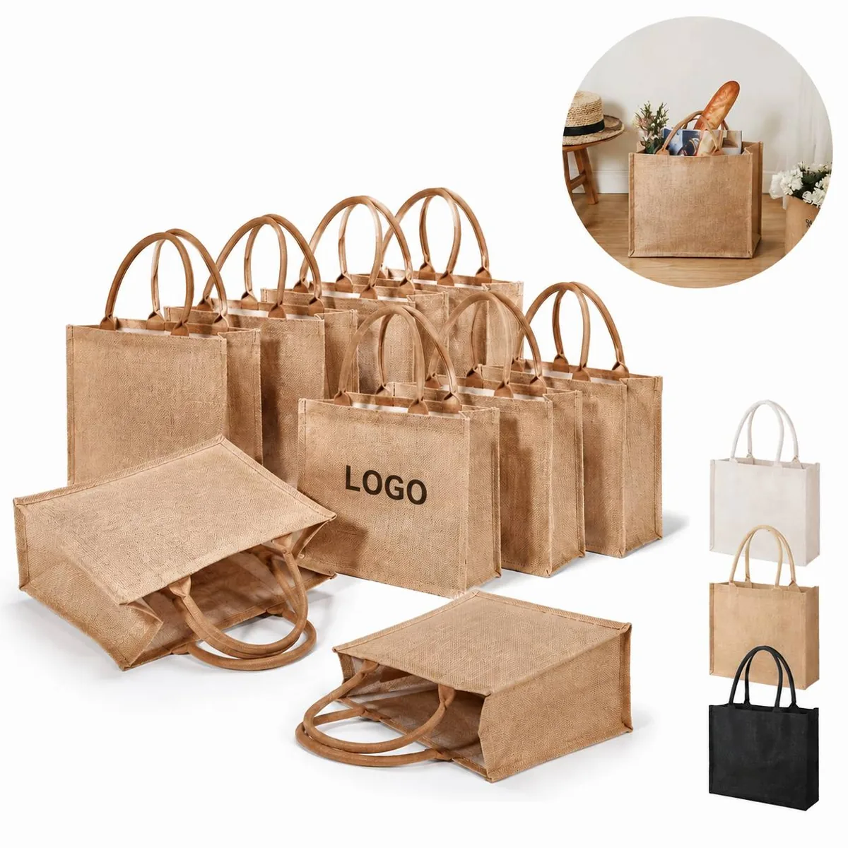 Unbleached Burlap Jute Tote Bag Reusable Eco-Friendly