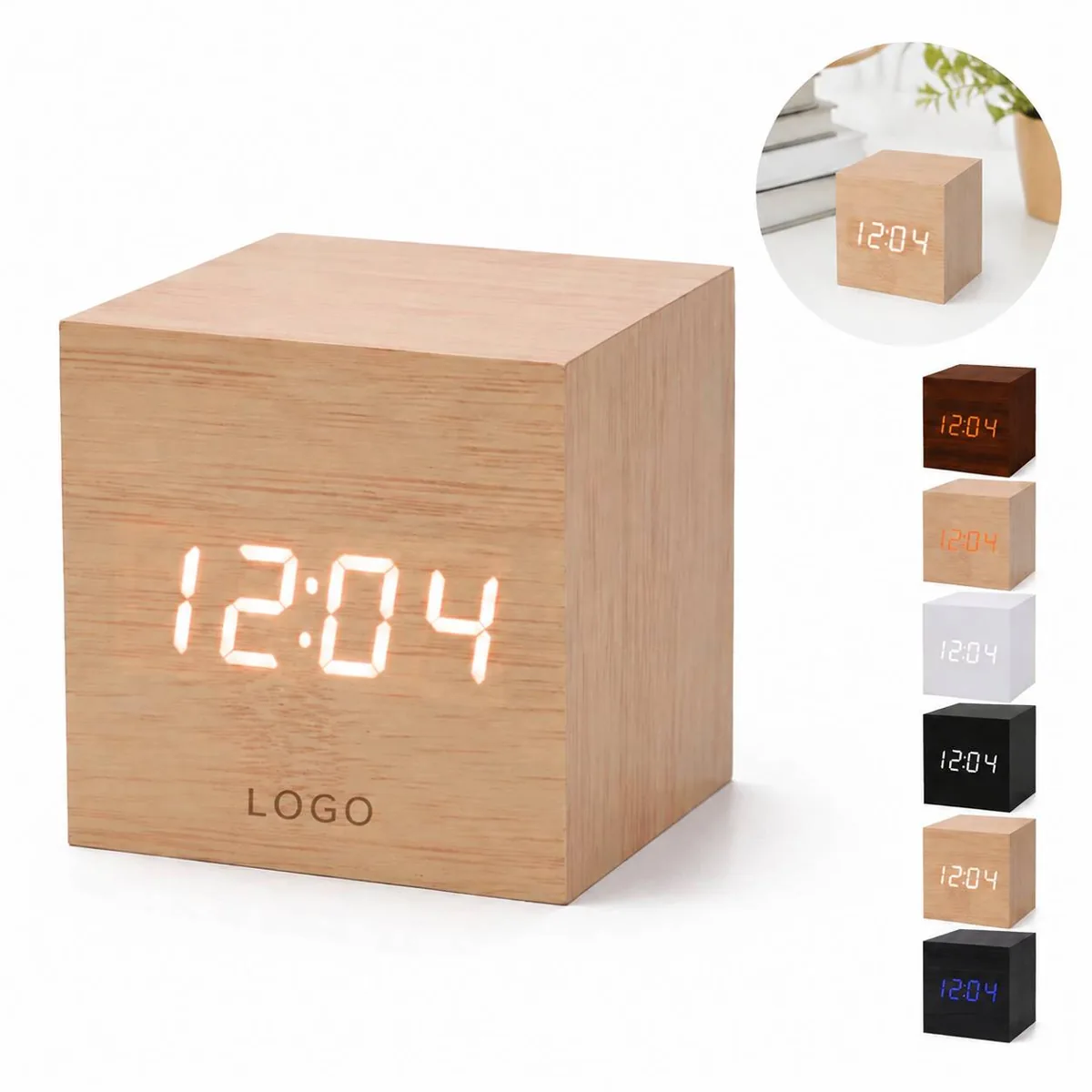 Natural Wooden Mini Alarm Clock with Cube Design