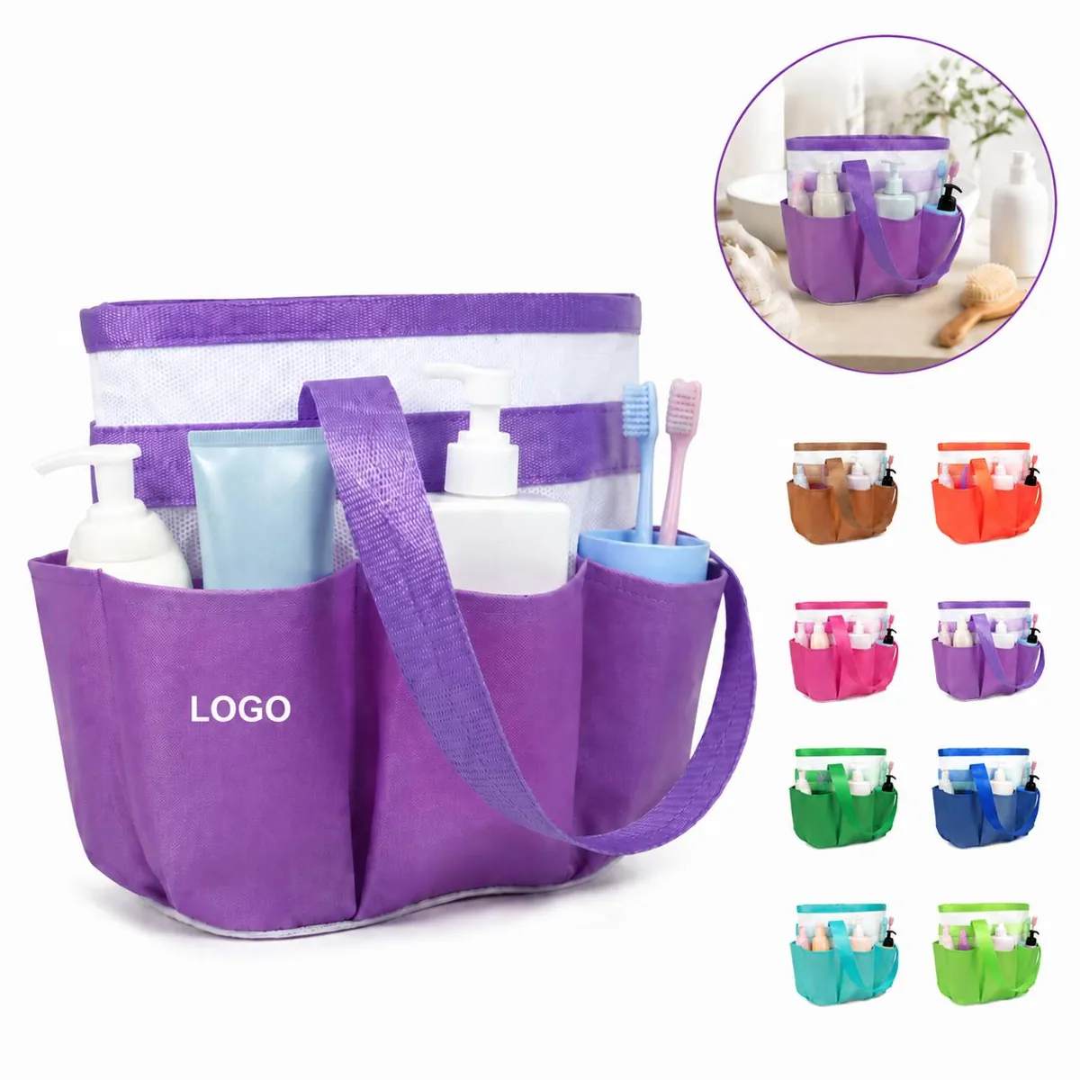 Waterproof Shower Caddy Tote with 7 Pockets for Travel