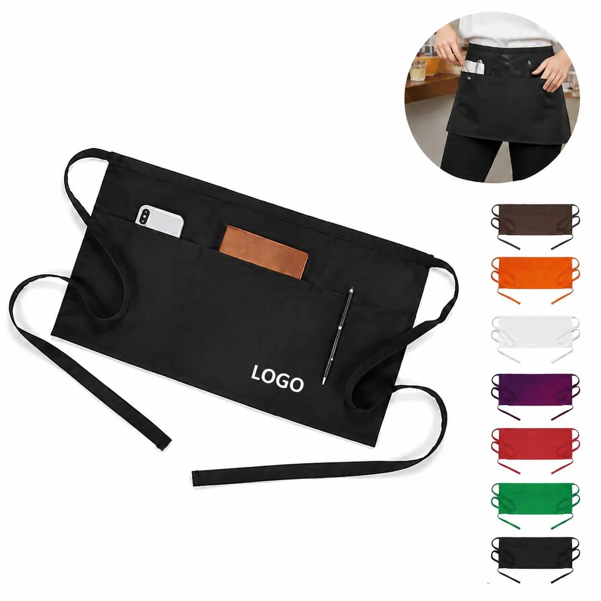 Waterproof Polyester Waist Apron for Waitstaff Kitchen Work