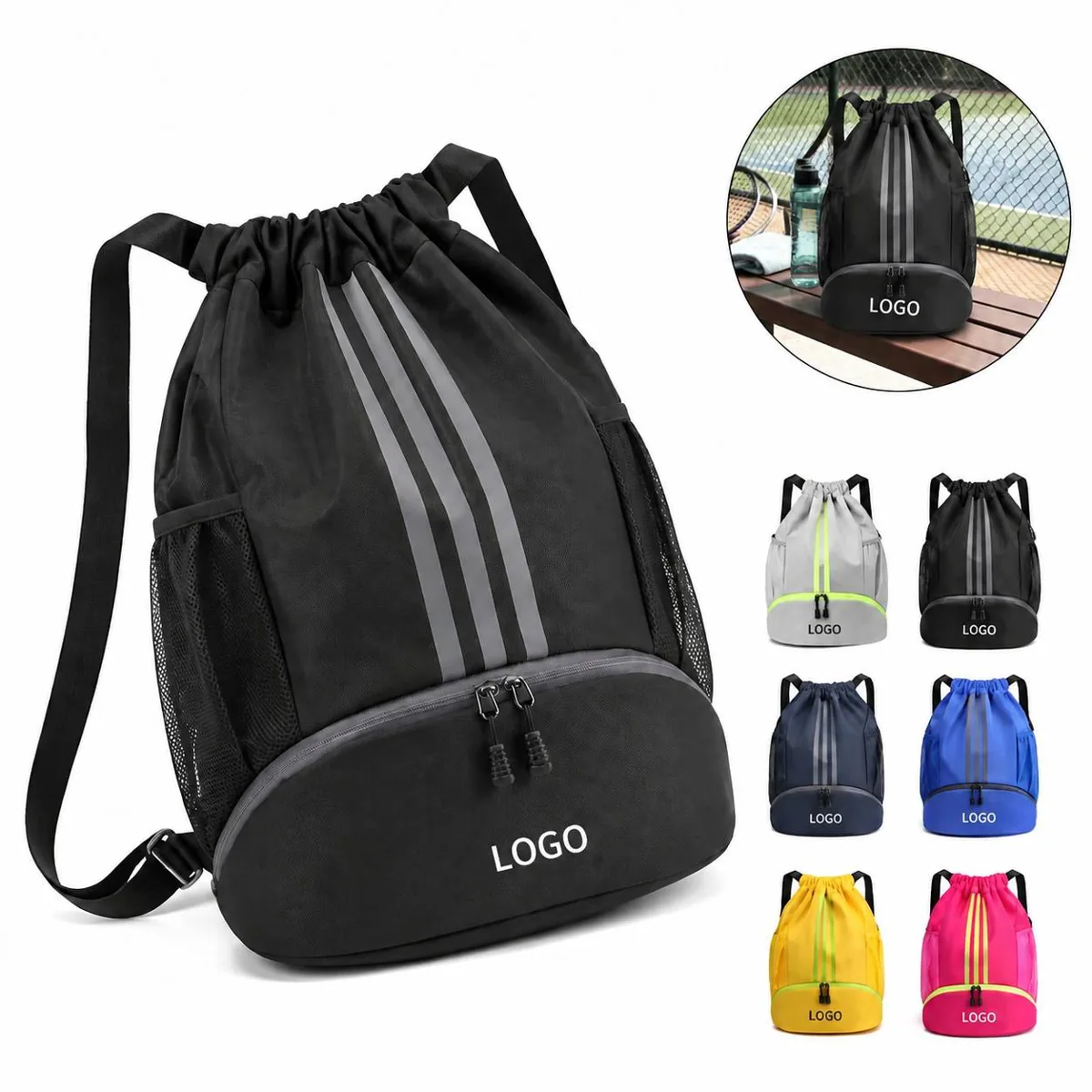 Water-Resistant Multi-Pocket Drawstring Daypack