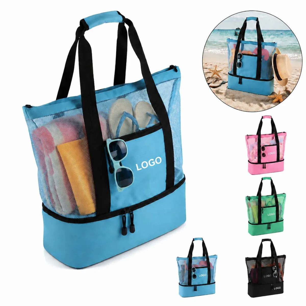 Oxford Cloth Insulated Cooler Beach Bag with Detachable