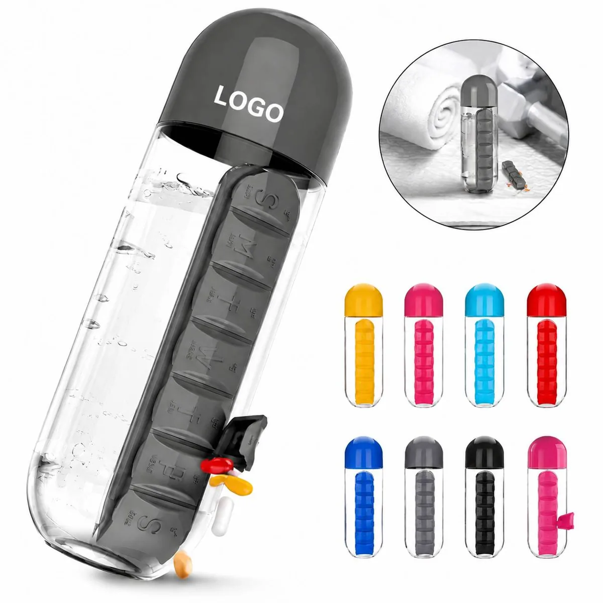 2-in-1 7-Day Pill Organizer Water Bottle 20oz BPA Free