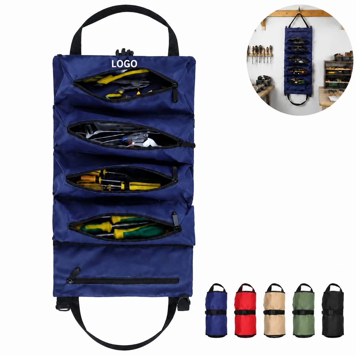 Heavy Duty Tool Roll Bag with Waterproof Oxford Fabric, 4