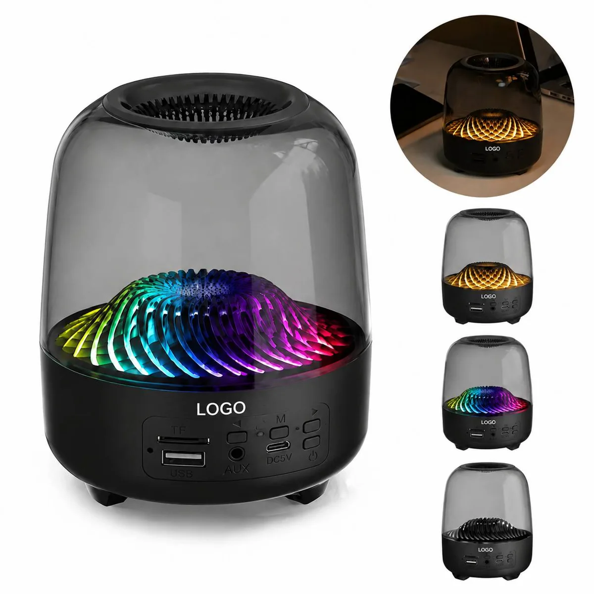 Crystal Wireless Speaker with Music-Reactive LED and 3.5mm