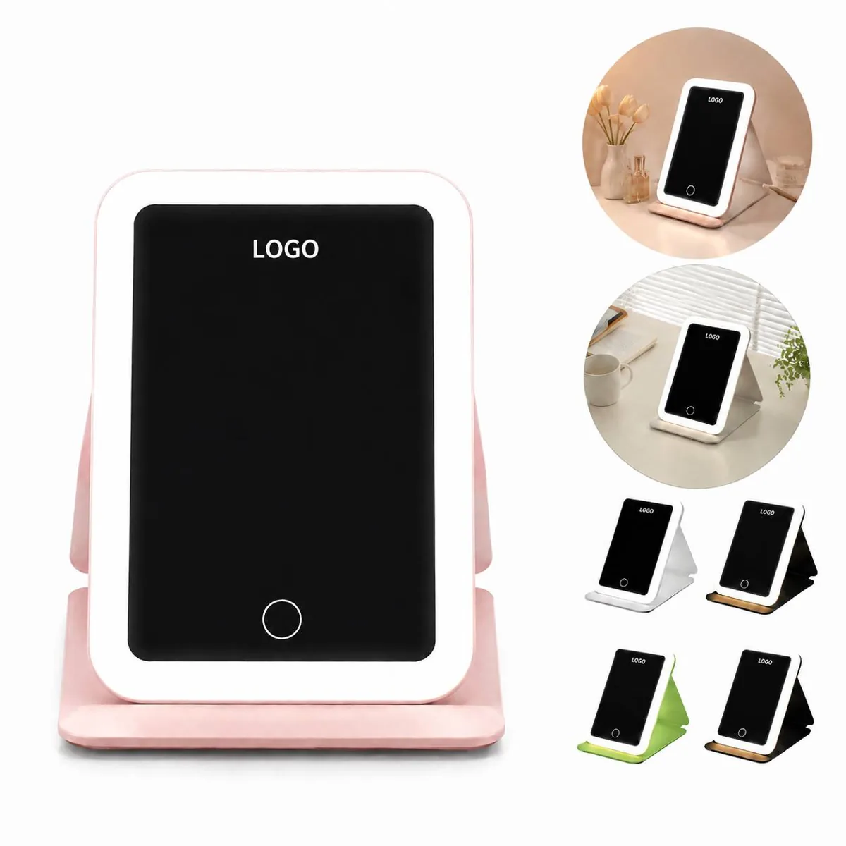 LED Makeup Mirror with 3 Color Modes, Folding Travel Stand