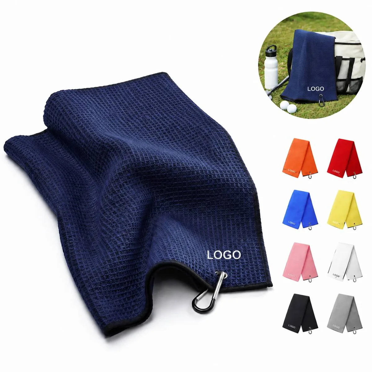 Waffle Weave Microfiber Golf Towel for Club Face Cleaning