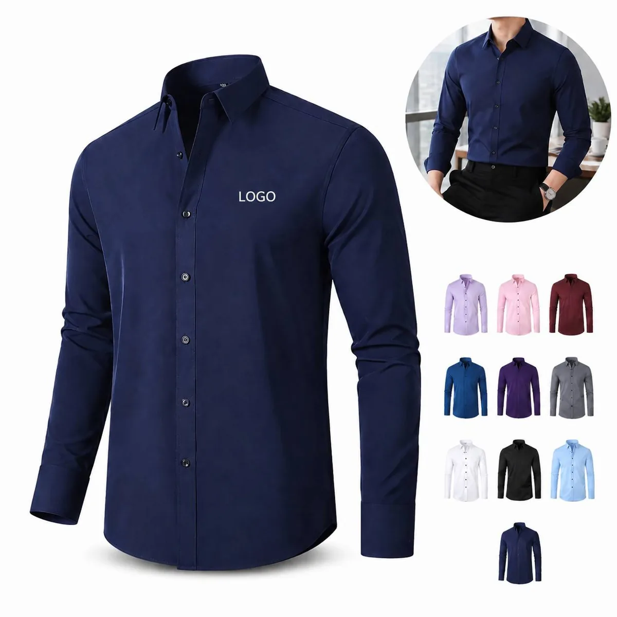 Men's Casual Stretch Long Sleeve Button Down Shirt