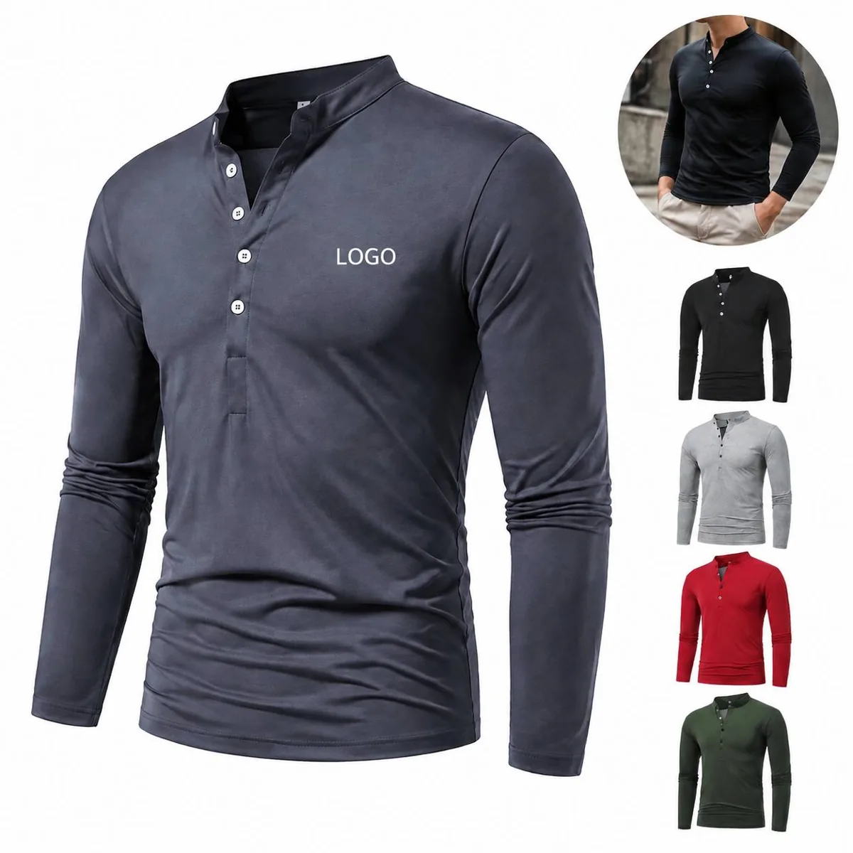 Men's Slim Fit Long Sleeve Polo Shirt Performance Quick Dry