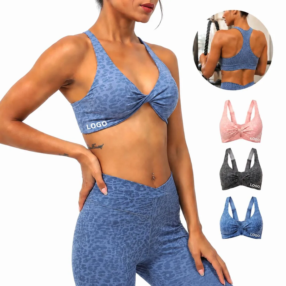Women's Leopard Print Racerback Sports Bra for Yoga Gym
