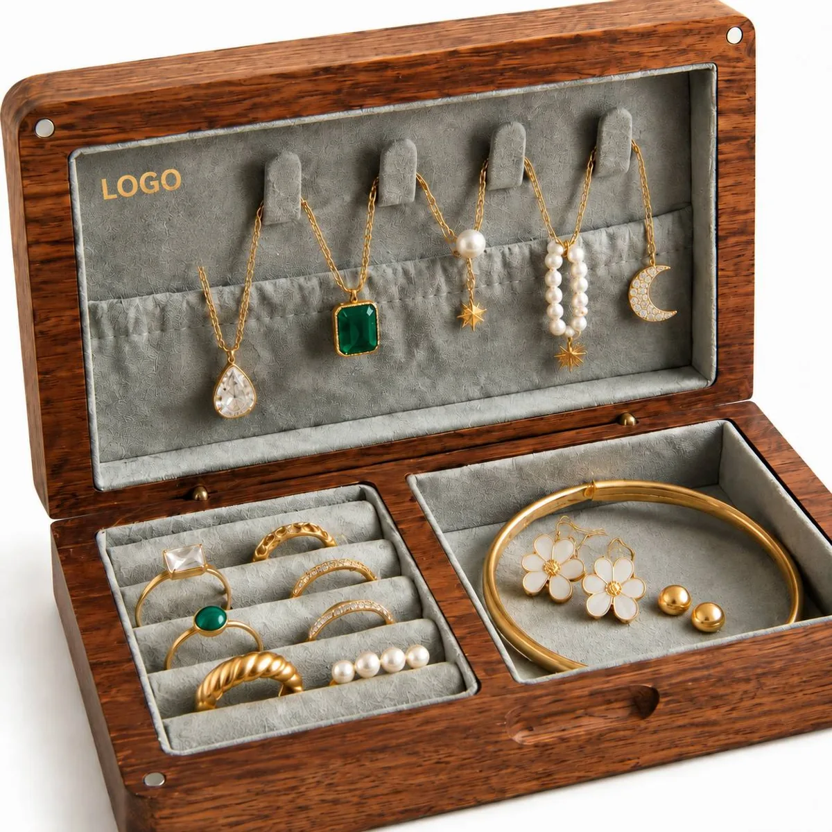 Vintage Natural Wood Jewelry Organizer with Drawers