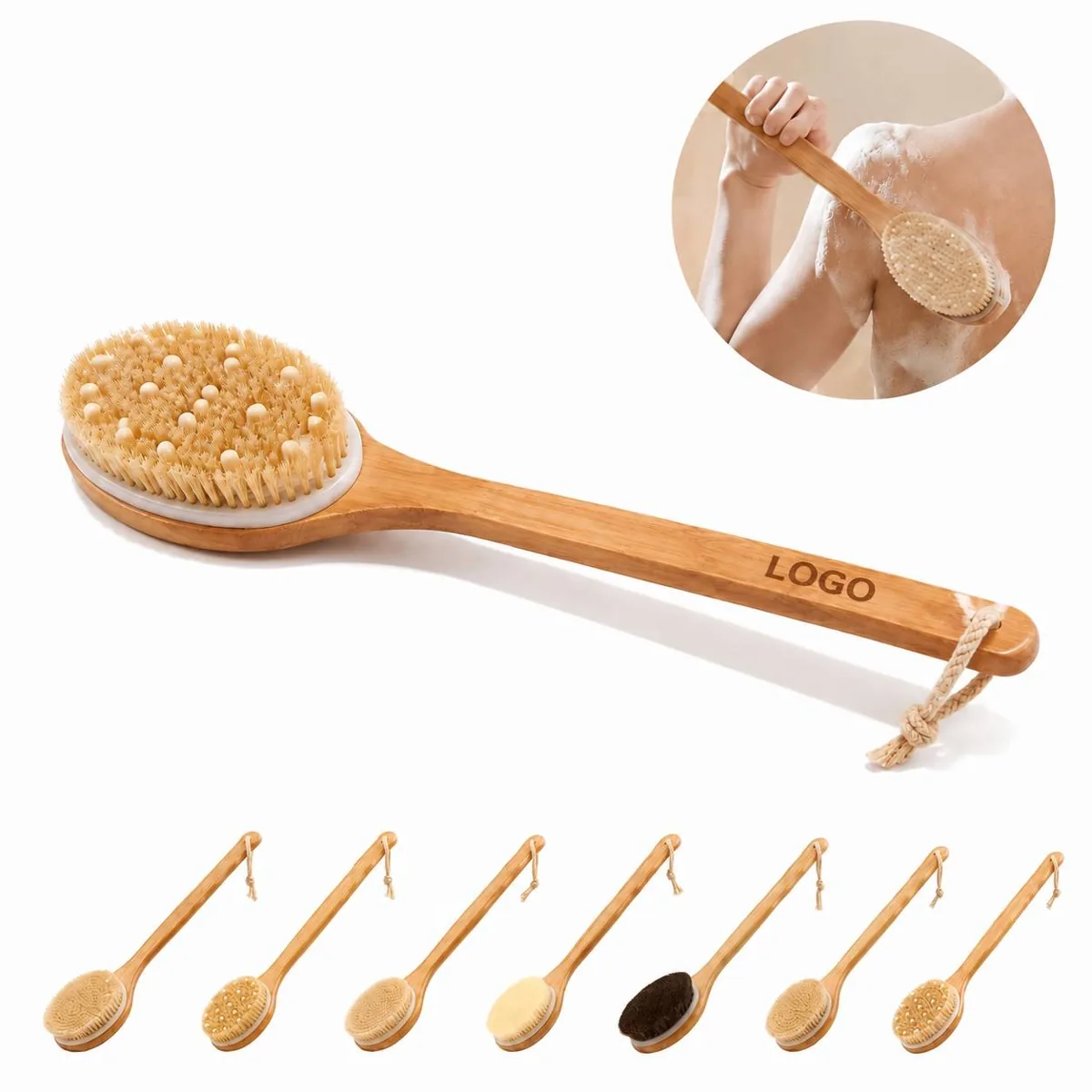 Wooden Back Scrubber with Extended Handle for Bath