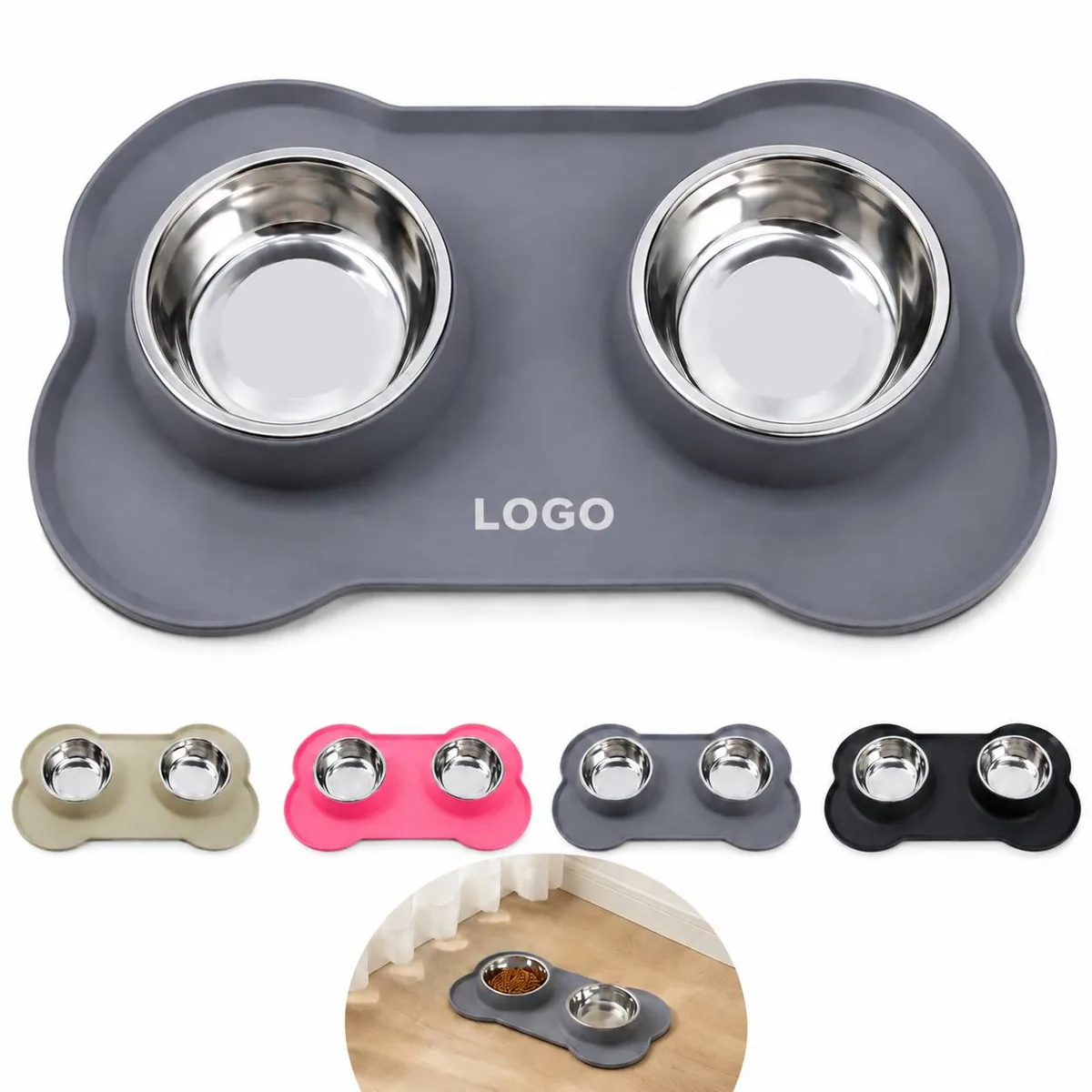 Stainless Steel Pet Bowls 2 Pack, Non-Slip Food & Water