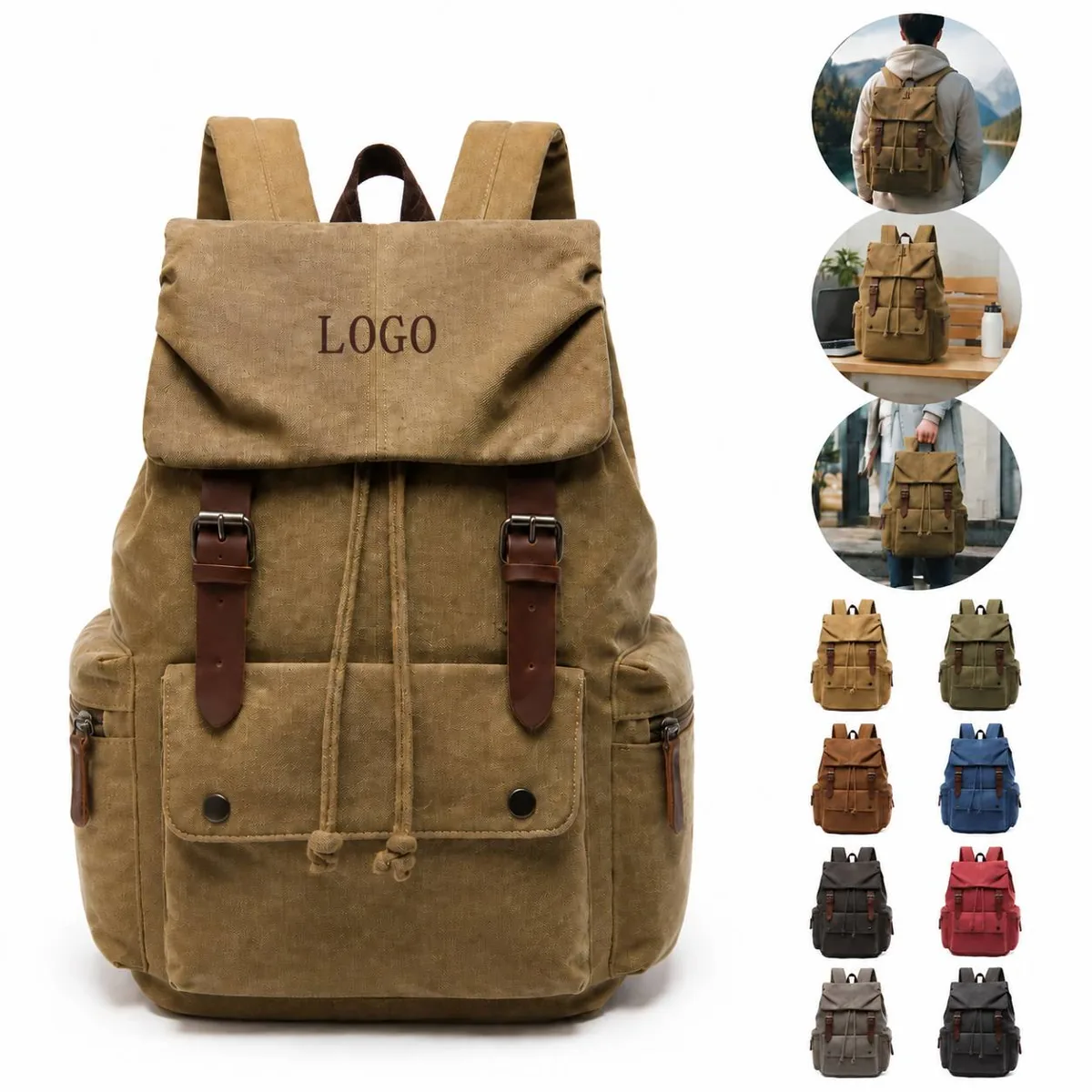 Canvas Backpack Durable Breathable Large Capacity