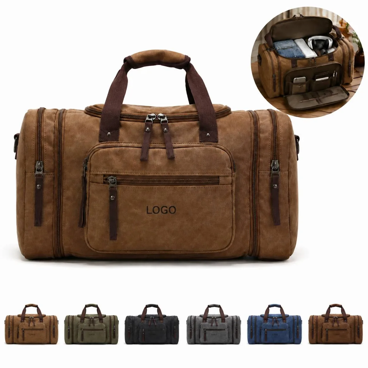 Heavy-Duty Canvas Travel Duffel with Multiple Pockets