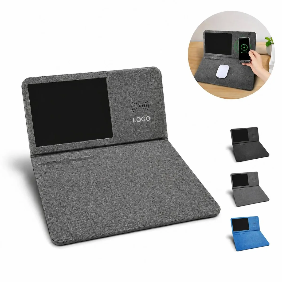 Wireless Charging Desk Mat Mousepad PU Foldable Home Office