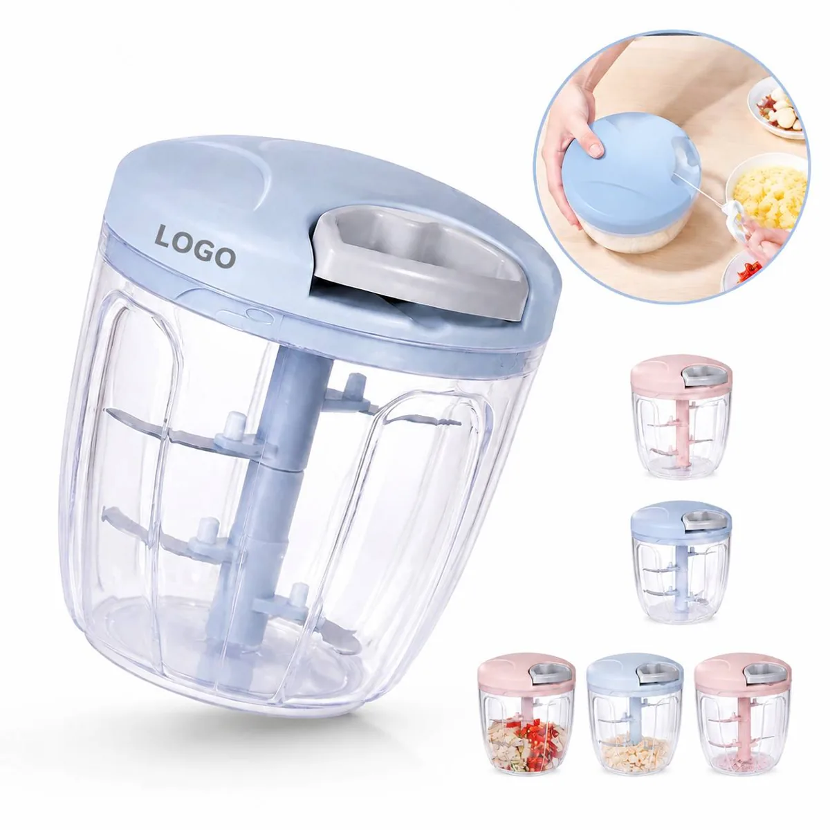 Manual Pull String Food Chopper Vegetable Cutter, BPA-Free
