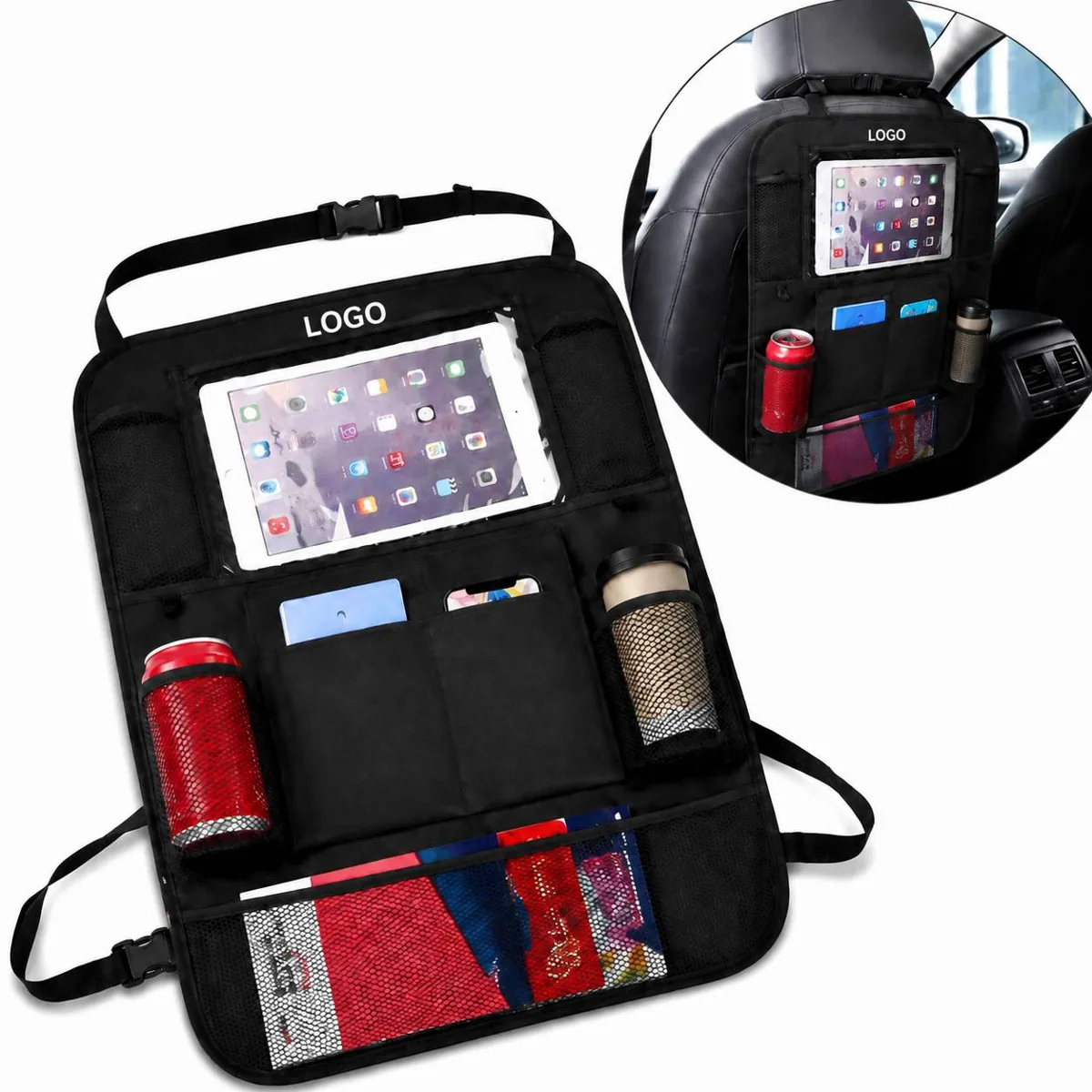 Multi Pocket Car Seat Back Protector Organizer with Mesh