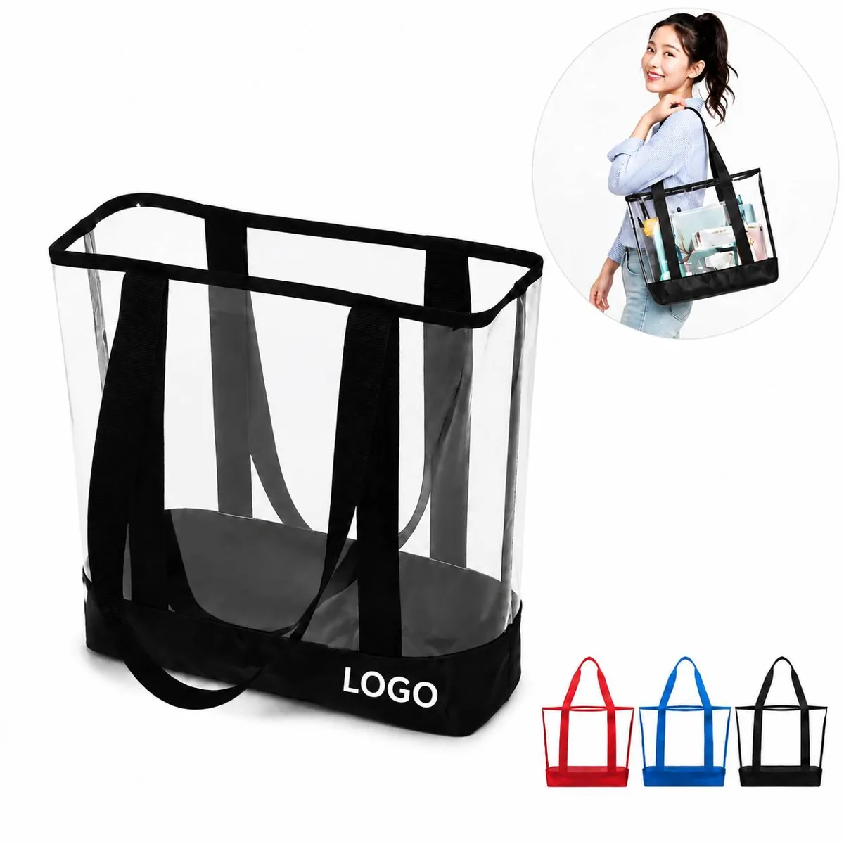 Clear PVC Tote with Heavy Duty 600D Oxford Bottom