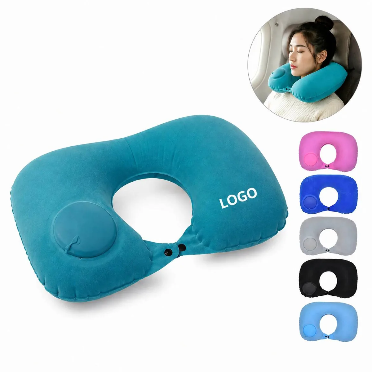 Portable Inflatable Travel Neck Cushion with Built-in Pump
