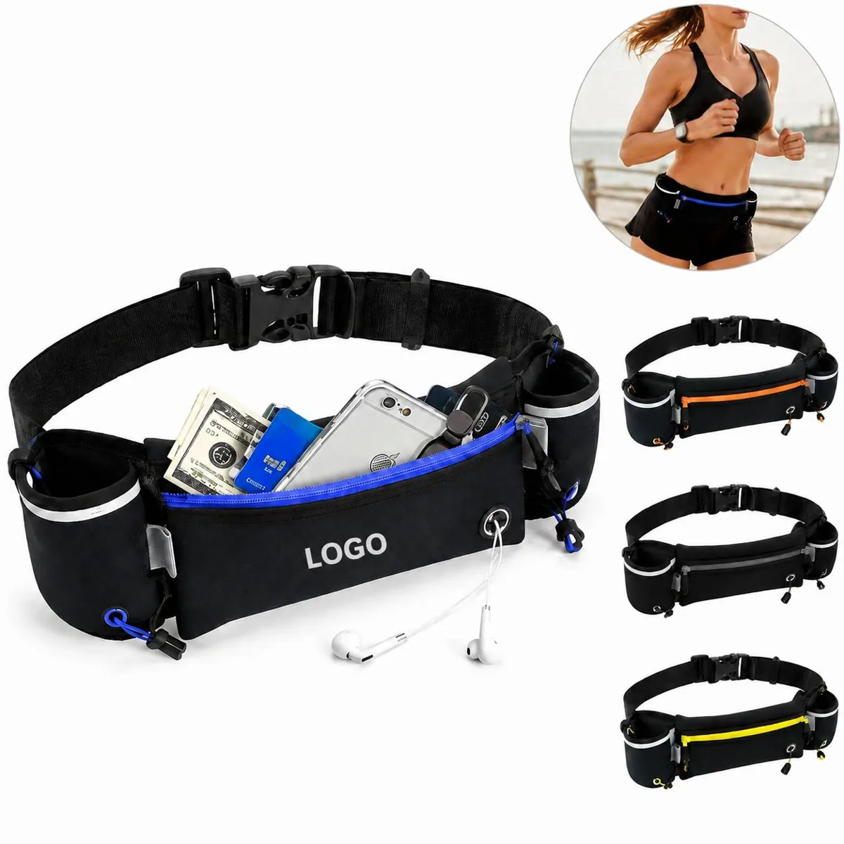 Waterproof Running Belt with Zippered Pockets for Marathon