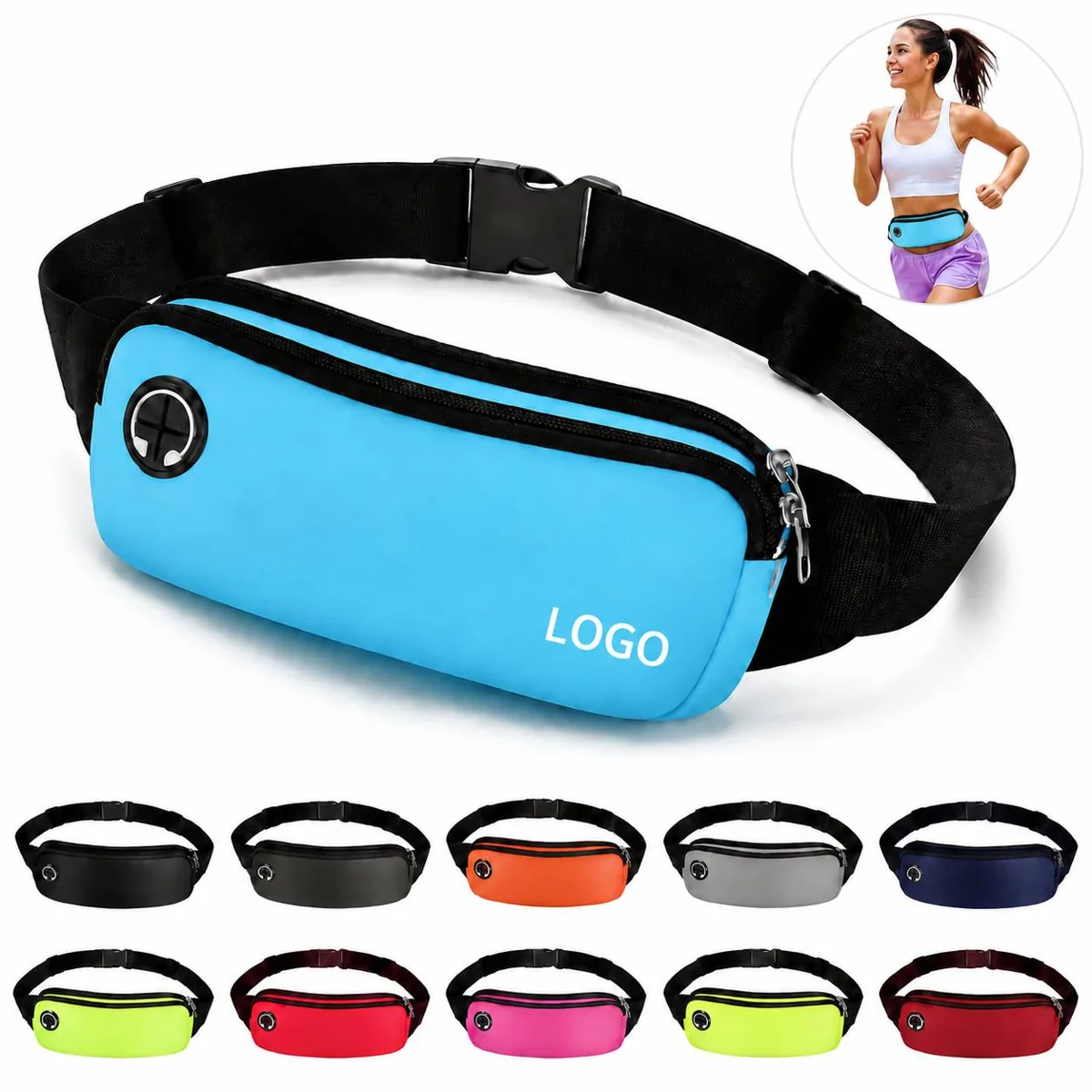 Men Women Running Waist Pack Belt Pouch with Two Pockets