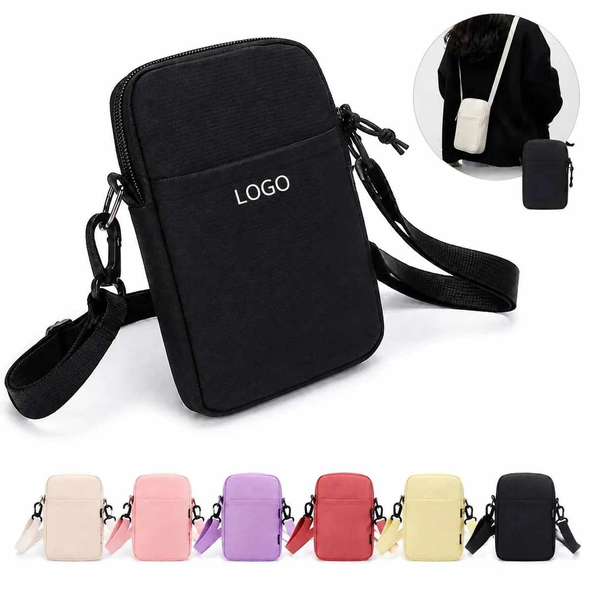 Canvas Crossbody Phone Pouch with Adjustable Strap