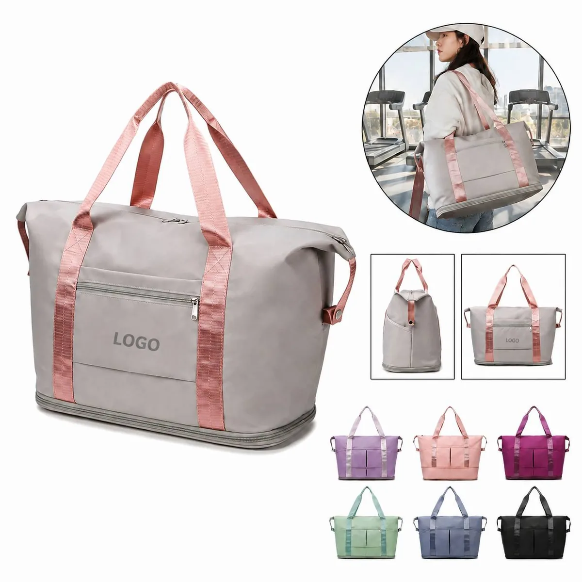 Expandable Water-Resistant Oxford Tote Crossbody Duffel Bag