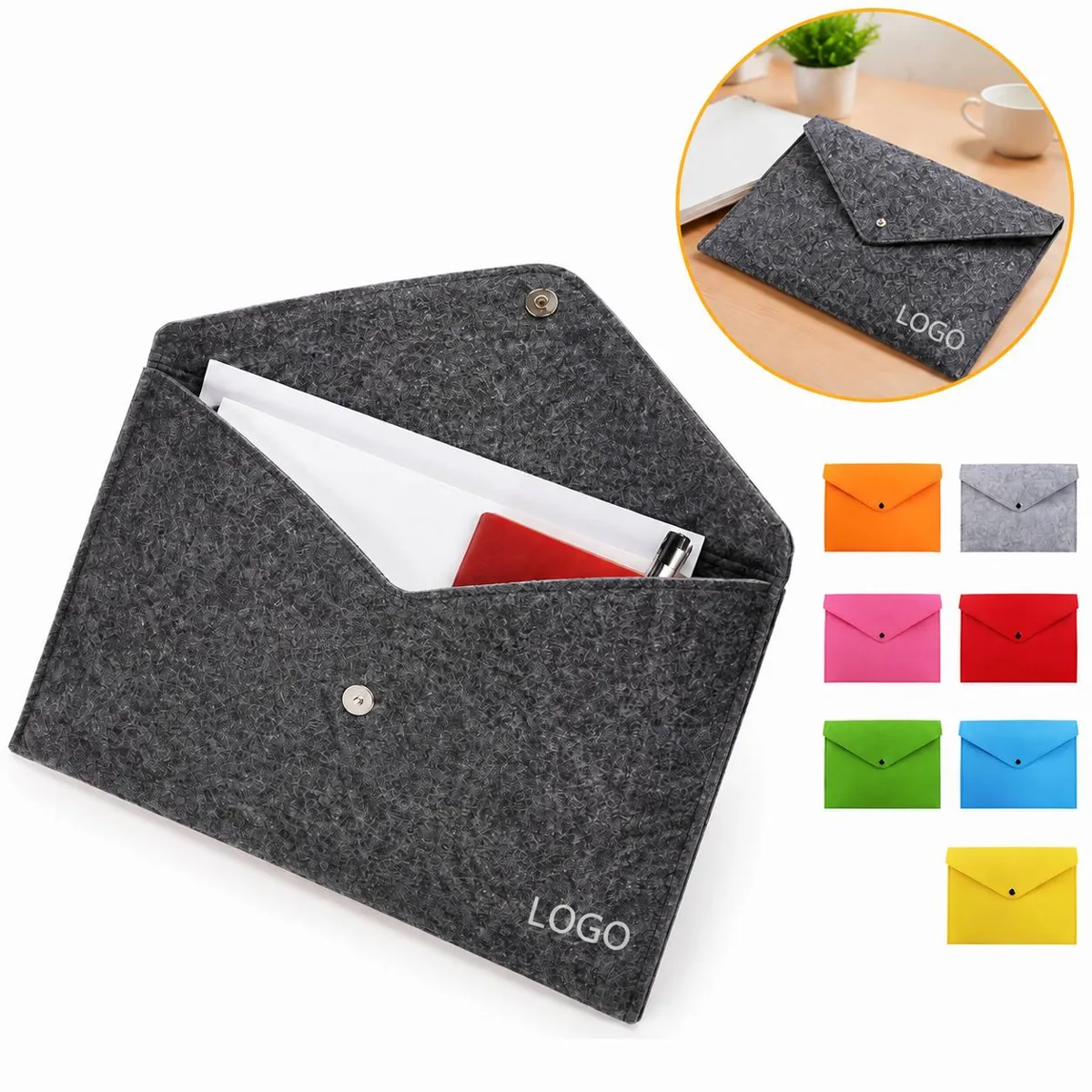 Felt Snap Button Document File Bag Office Folder Holder