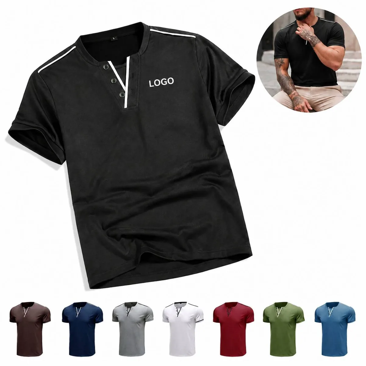 Men V Neck Short Sleeve Casual Tee Soft Cotton Blend