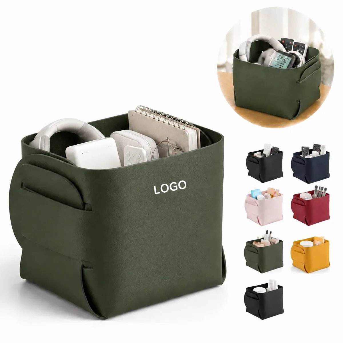 Collapsible PU Desk Storage Organizer Tray with Locking