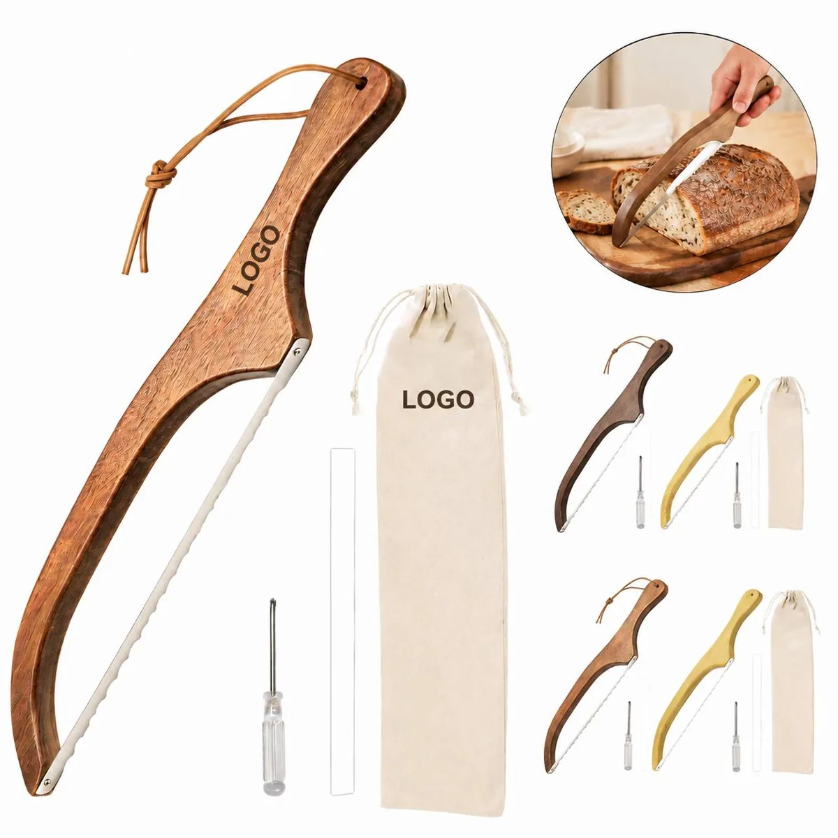 Wood Serrated Bread Knife Ergonomic for Homemade Loaves