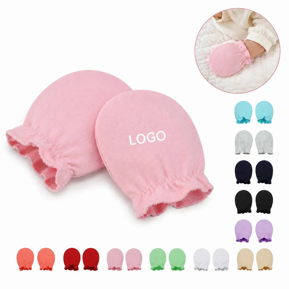 Baby Soft Cotton Anti-Scratch Mittens with Elastic Cuffs