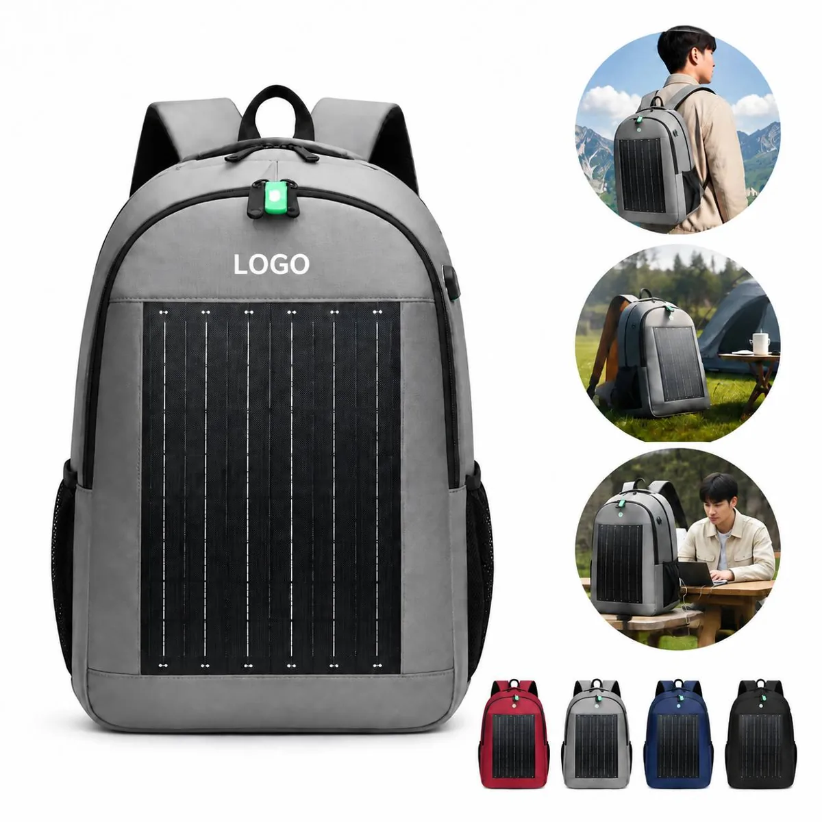 Solar USB Backpack with Water-Resistant Oxford Cloth