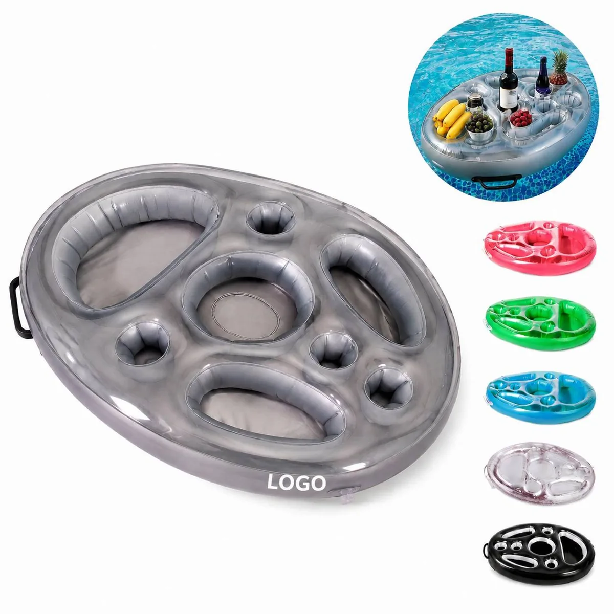 Inflatable Pool Drink Holder with 8 Cup Holes, Durable PVC