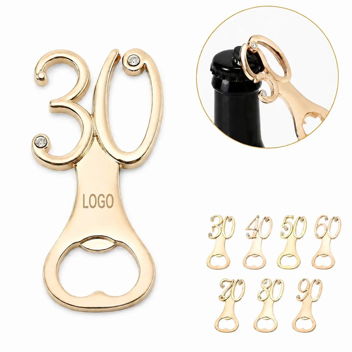 Golden Alloy Rhinestone Bottle Opener for Parties