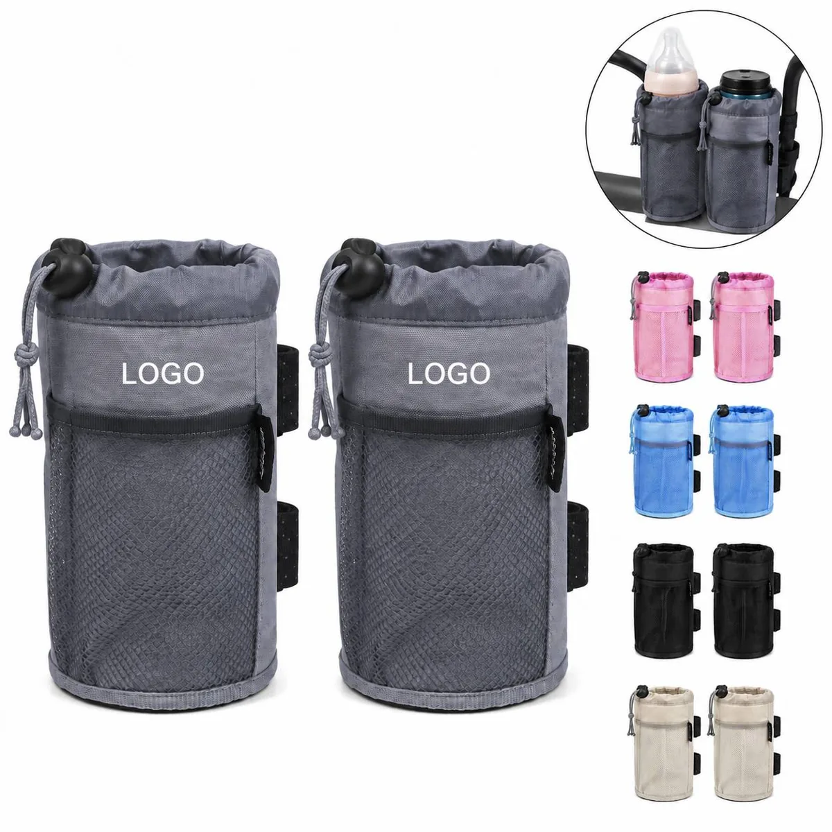 Bike Water Bottle Holder with Zip Pocket, 600D Oxford