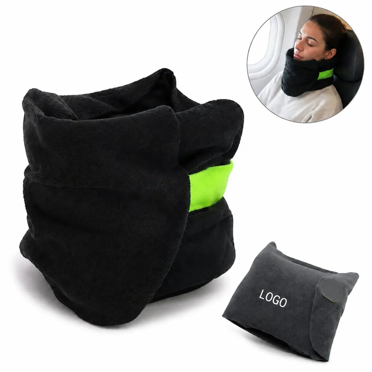 Compact Ergonomic Travel Neck Pillow with Carry Strap
