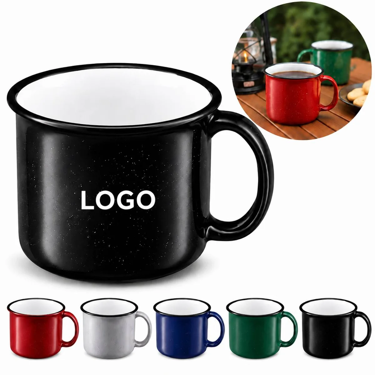 16 oz Ceramic Speckled Camping Mug with Black Rim