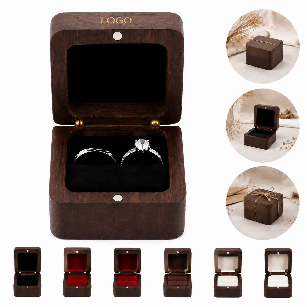 Vintage Wooden Ring Box with Velvet Interior