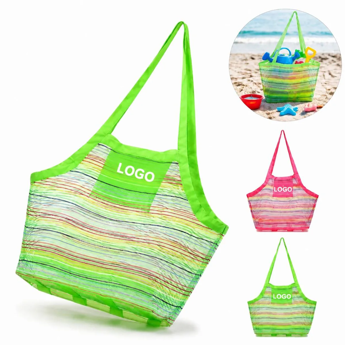 Nylon Mesh Tote Bag for Beach, Sand-Proof Quick-Dry