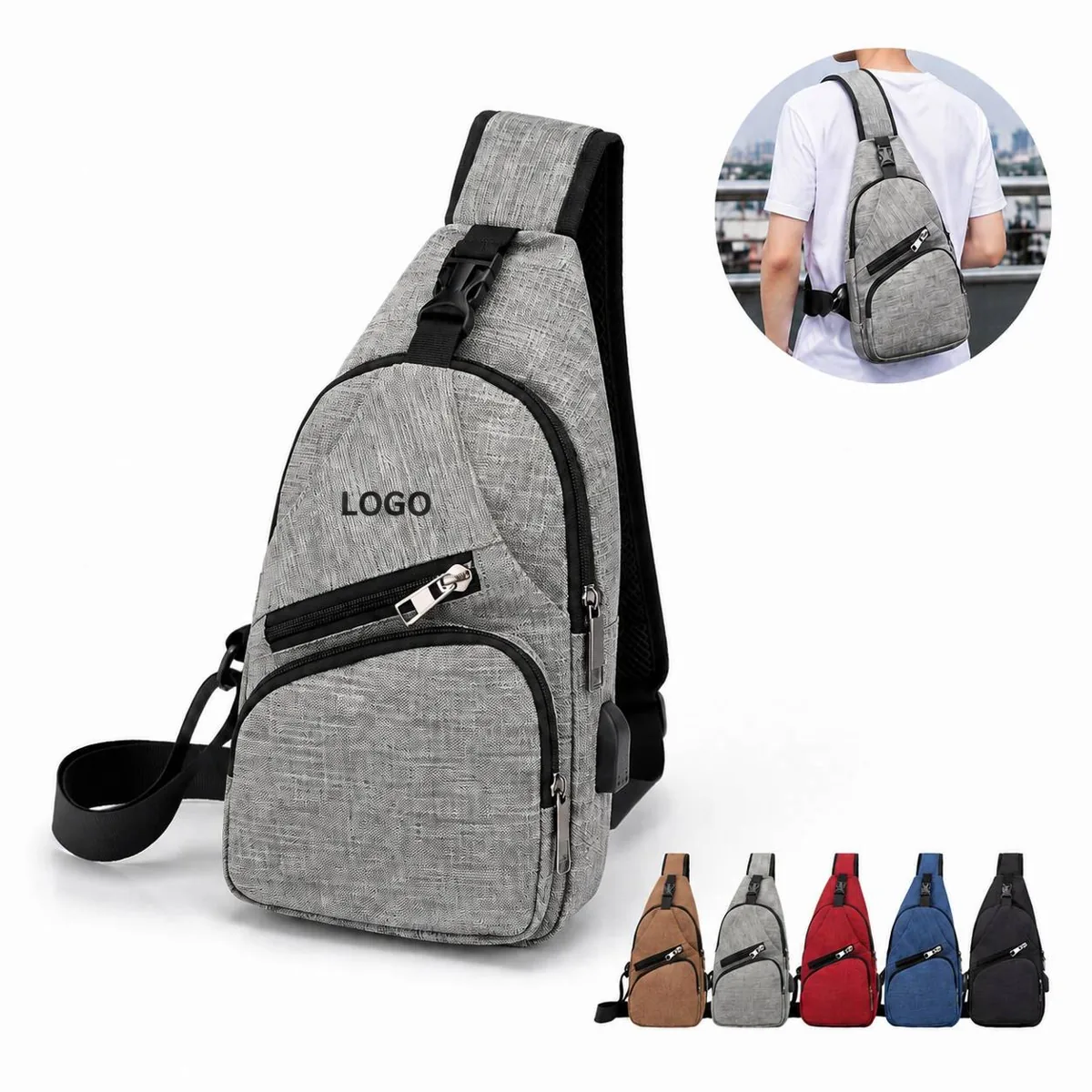 Oxford Cloth Shoulder Bag with USB Charging Port