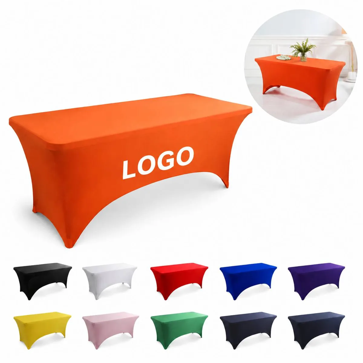 Solid Color Stretch Rectangle Tablecloth, Wrinkle-Free Fit